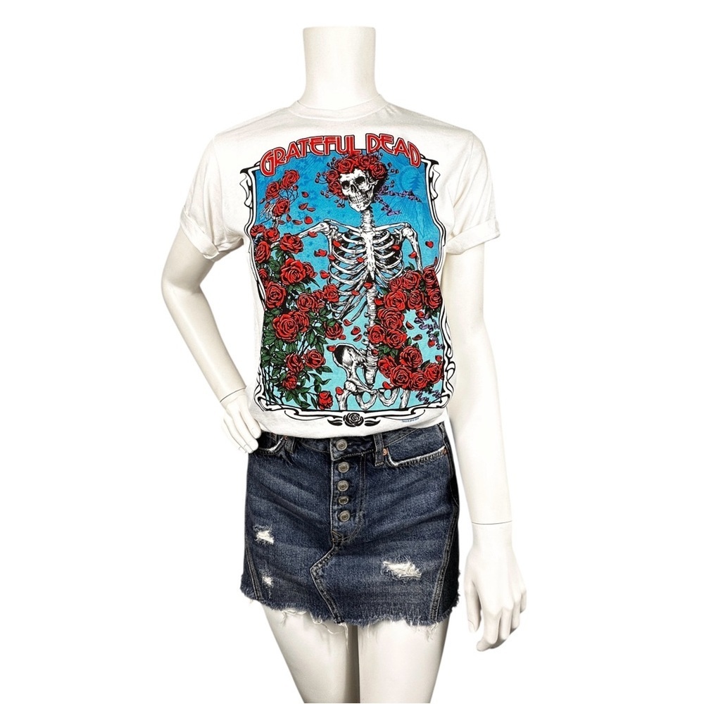 Grateful Dead Bertha Wheel & Roses White Athletic T-Shirt‎ 2 Sided Size Small